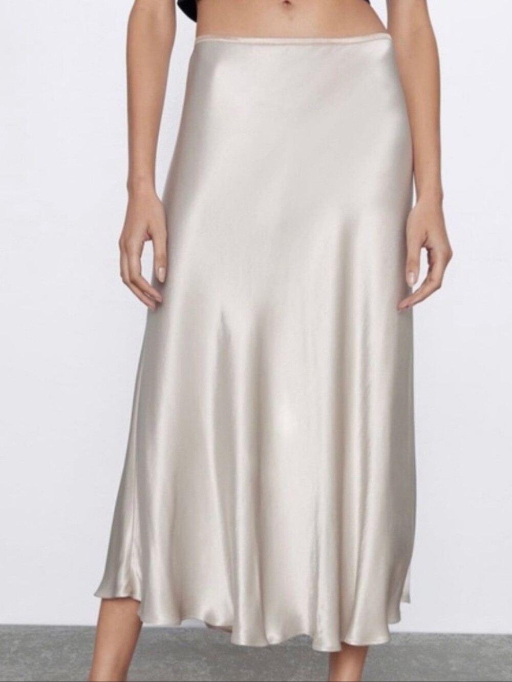 Zara Silky Cream Satin Midi Skirt